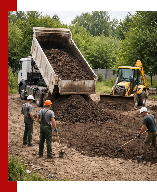 Доставка и укладка грунта для выравнивания участка в Добрянке
