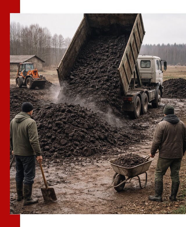 Доставка низинного торфа с разгрузкой и доставкой в Добрянке