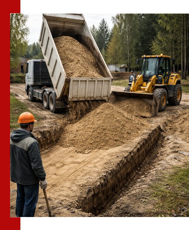 Доставка песчаного грунта в Добрянке для строительных работ