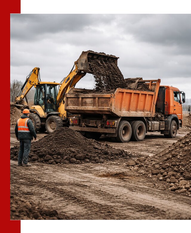 Вывоз грунта и строительного мусора в Добрянке грузовыми самосвалами