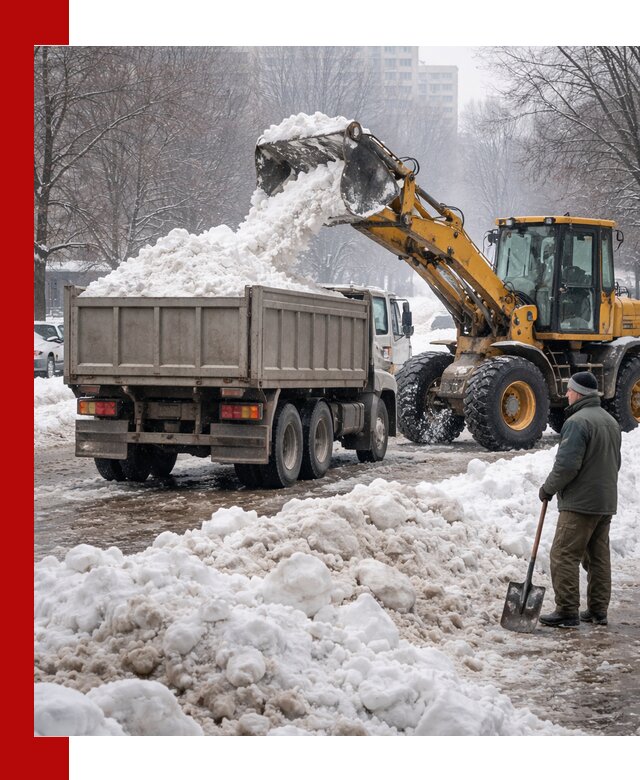 Вывоз снега грузовой техникой в Добрянке оперативно и чисто