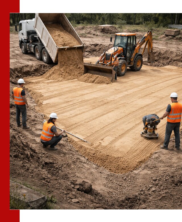 Устройство песчаной подушки для фундаментов и дорог в Добрянке